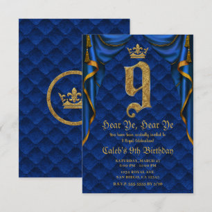 9. Geburtstagsparty Royal Blue Gold Crown Einladung