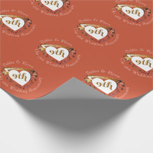 9. Hochzeitsjubiläum Terracotta - Herz - Medallion Geschenkpapier