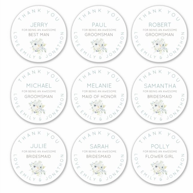9 Individueller Name Danke Bridal Floral Large Aufkleber (Vorderseite)