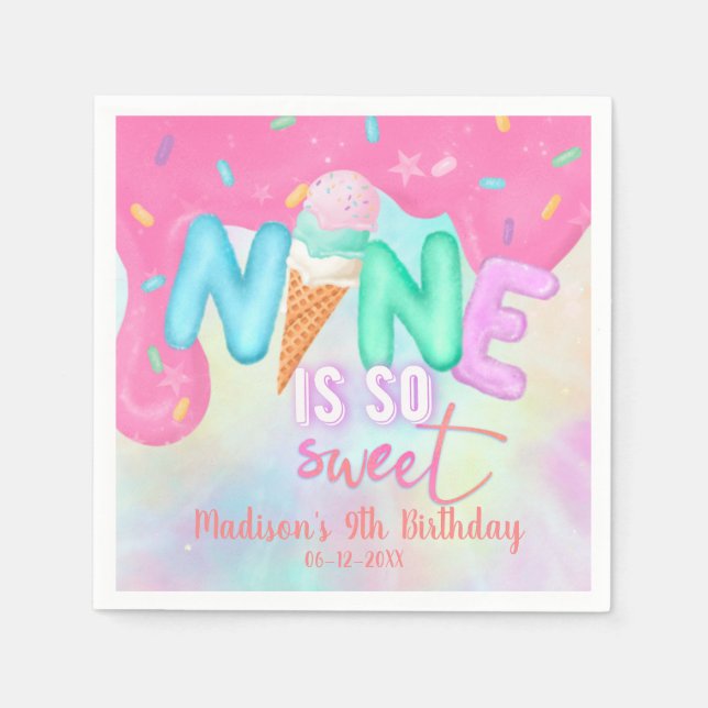 9 ist so süß rosa Zuckerguss Napkins Serviette (Vorderseite)