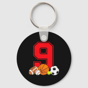 9 Jahre alt Basketball Fußball Baseball Fußball Bi Schlüsselanhänger