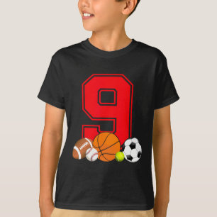 9 Jahre alt Basketball Fußball Baseball Fußball Bi T-Shirt