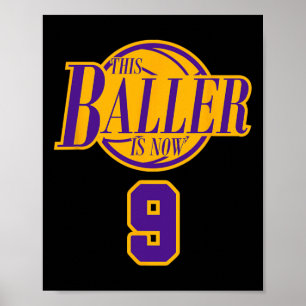 9 Jahre alt Geburtstag Basketball Baller Lila und Poster
