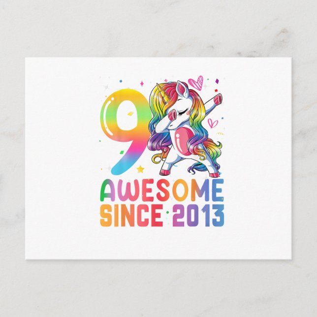 9 Jahre alt Phantastisch seit 2013 Dabbing Unicorn Postkarte (Vorderseite)