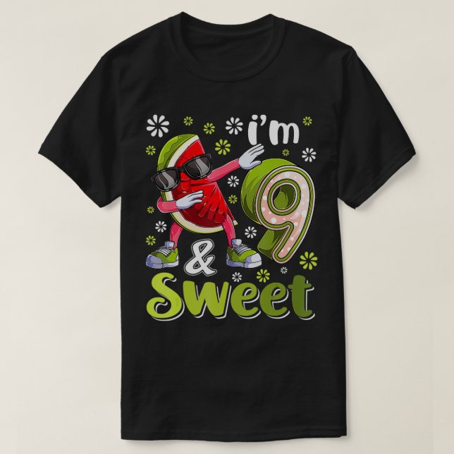 9 Jahre alt Watermelon Birthday Girl Sweet Fruit 9 T-Shirt (Design vorne)