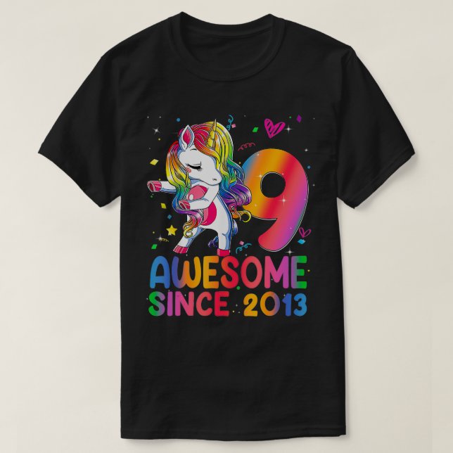 9 Jahre Alte Geschenke Girls Teens Dabbing Einhorn T-Shirt (Design vorne)