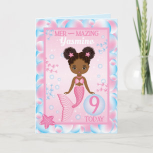 9 Jahre alte schwarze Meerjungfrau Happy Birthda Karte
