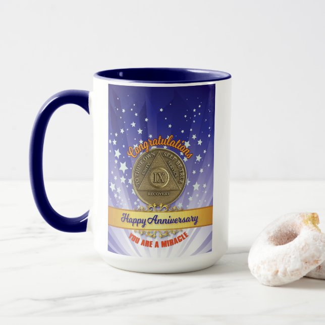 9 Jahre Erholung Münzjubiläum Sie sind ein Wunder Tasse (Mit Donut)