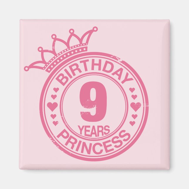 9 Jahre - GeburtstagPrinzessin - rosa Magnet (Vorne)