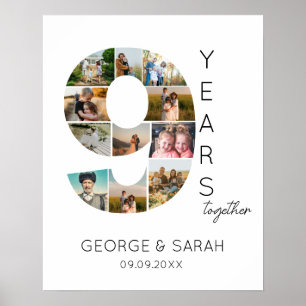 9 Jahre Zusammen Foto-Collage Hochzeitsjubiläum Poster