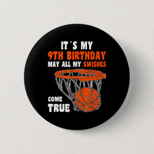 9-jähriges Glück 9. Geburtstag Basketball 9. Gebur Button