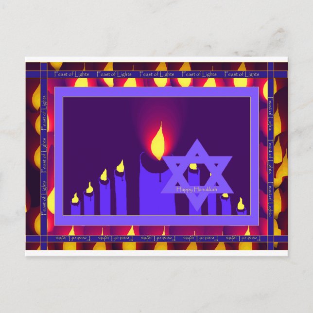 9 Kerzenflamme auf lila Waschstern an der Grenze 1 Postkarte (Vorderseite)