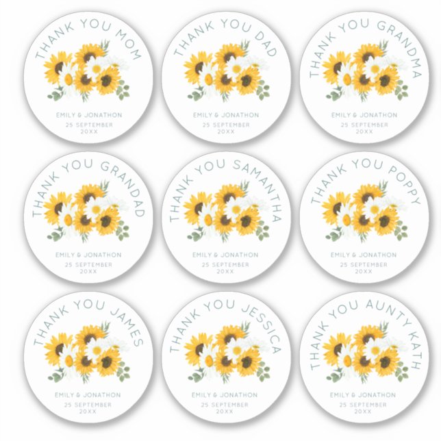 9 Kleiner Name dank Hochzeit Sonnenblume Aufkleber (Vorderseite)