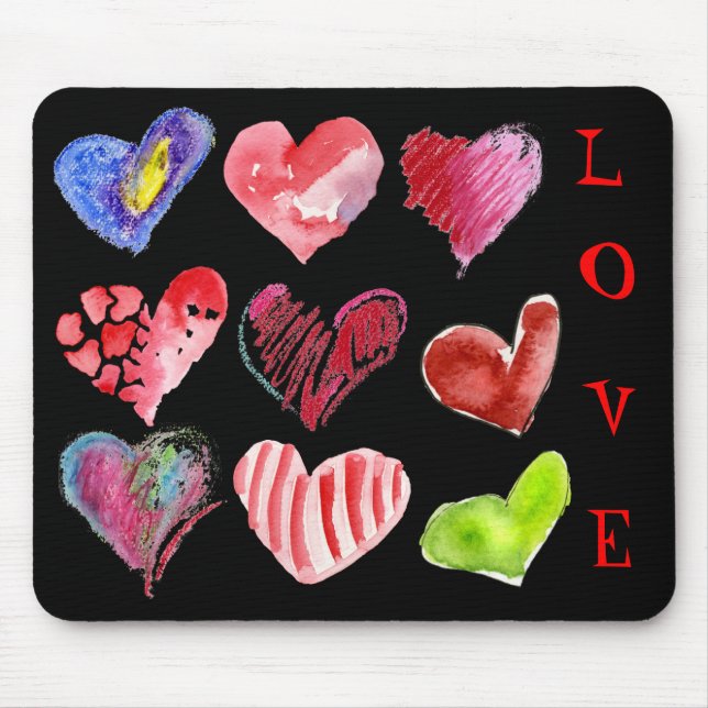 9 Liebe-Herzen auf schwarzem Mousepad (Vorne)