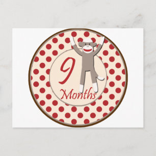 9 Monate Sock Monkey Meilenstein Postkarte