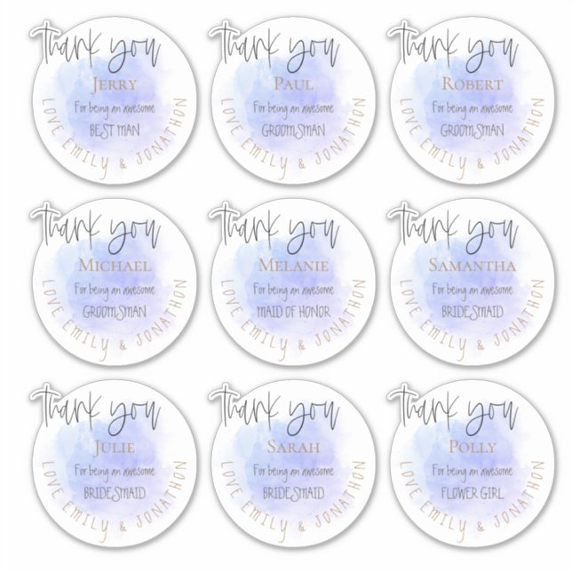 9 Namen dank Nachricht Hochzeit Einzelne Lilac Aufkleber (Vorderseite)