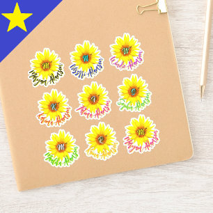 9 Namen & Sonnenblumen   Wasserfester handgeschrie Aufkleber