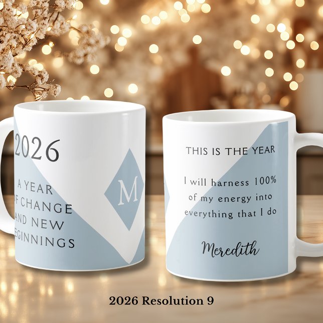 9. Neujahrsvorsatz für 2026 Jahr des Wandels  Kaffeetasse (2026 Year of Change and New Beginnings Dusty Blue Resolution 9 Coffee Mug)