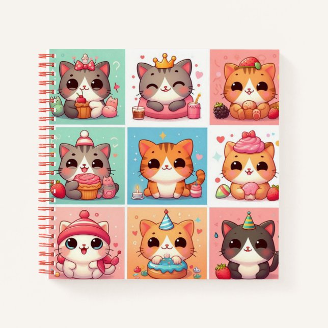 9 niedliche alberne Katzen Notebook Notizbuch (Vorderseite)