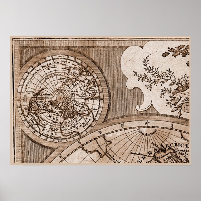 9 Panel Sepia Version de L'Isle World Map 1 Poster (Vorne)