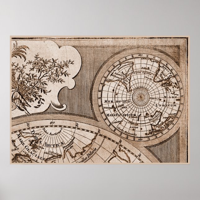9 Panel Sepia Version de L'Isle World Map 3 Poster (Vorne)