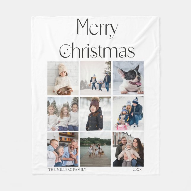 9 photo collage grid elegant Christmas Fleecedecke (Vorderseite)