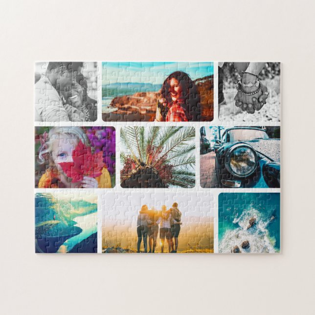 9 Photo Collage Puzzle en cadre blanc (Horizontal)