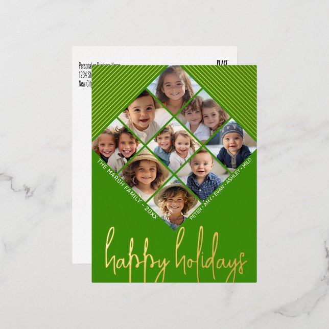 9 Photo Diamond Motif Joyeuses Vacances Vert Or (Recto/Verso)