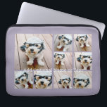 9 Photo Square Collage - with text - orchid purple Laptopschutzhülle<br><div class="desc">You can use square or selfie photos for this design. Use eight square photos to create a unique and personal gift. Or you can keep the hipster puppy and make a trendy keepsake. If you need to adjust the pictures,  click on the customize tool to make changes.</div>
