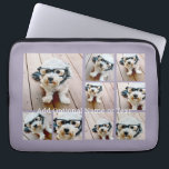 9 Photo Square Collage - with text - orchid purple Laptopschutzhülle<br><div class="desc">You can use square or selfie photos for this design. Use eight square photos to create a unique and personal gift. Or you can keep the hipster puppy and make a trendy keepsake. If you need to adjust the pictures,  click on the customize tool to make changes.</div>