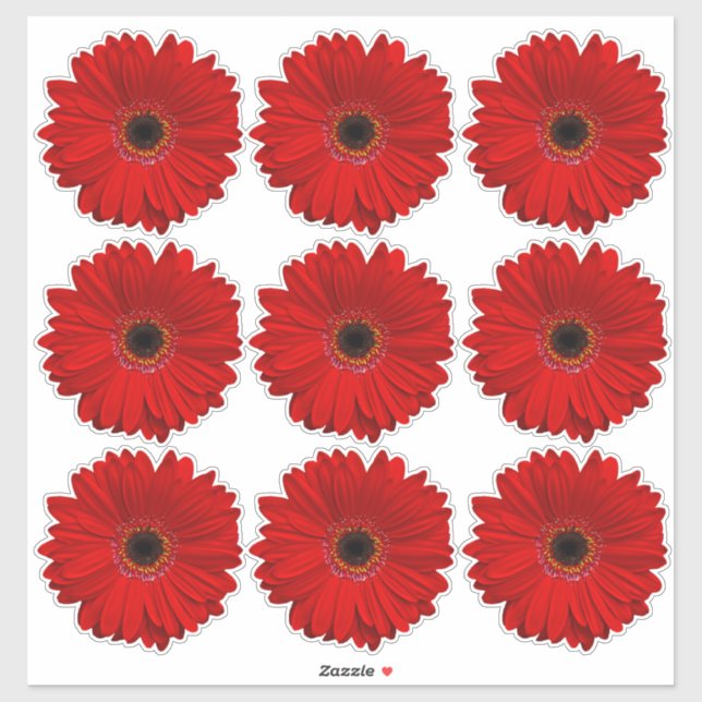 9 Red Gerber Daisy Blume Kiss-Cut Stickers Aufkleber (Blatt)