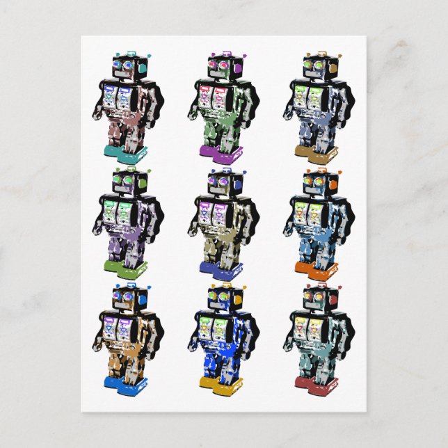 9 Roboter in Farbe Postkarte (Vorderseite)