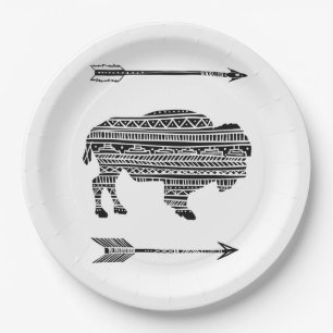 9" Round Paper Plate Boho Buffalo Tribal Muster B Pappteller