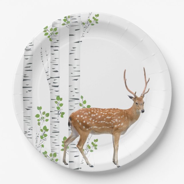 9" Rundpapier-Plättchen Hirsch Doe Buck Woodland H Pappteller (Vorderseite)