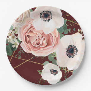 9" Rundpapier Platten Geometric Garden Rose Wein Pappteller
