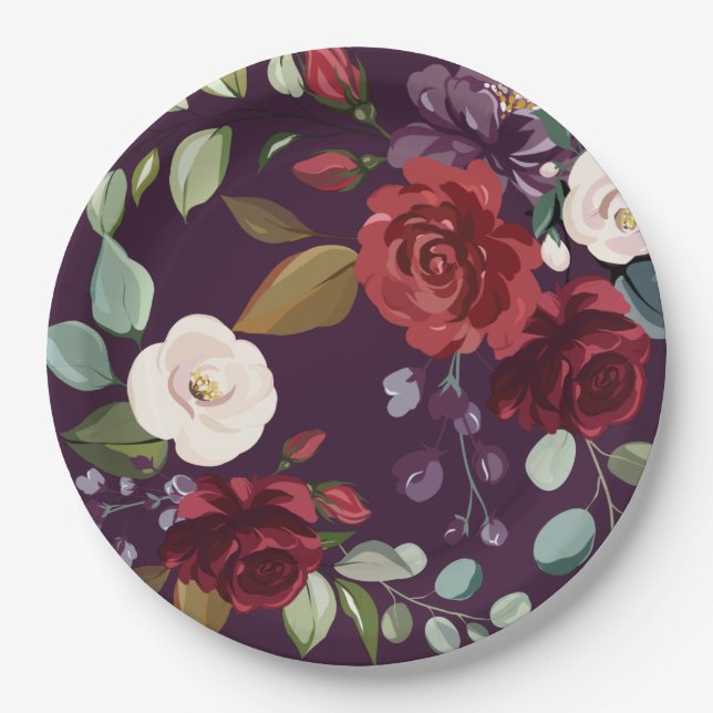 9" Rundpapier Plum Lila Rose Gold Geomet Pappteller (Vorderseite)