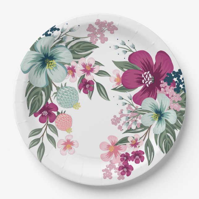 9" Rundpapier - Tropische Blume auf Weiß Pappteller (Vorderseite)