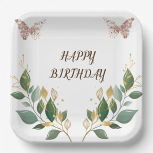 9" Square Floral Happy Geburtstag Papiertafel. Pappteller
