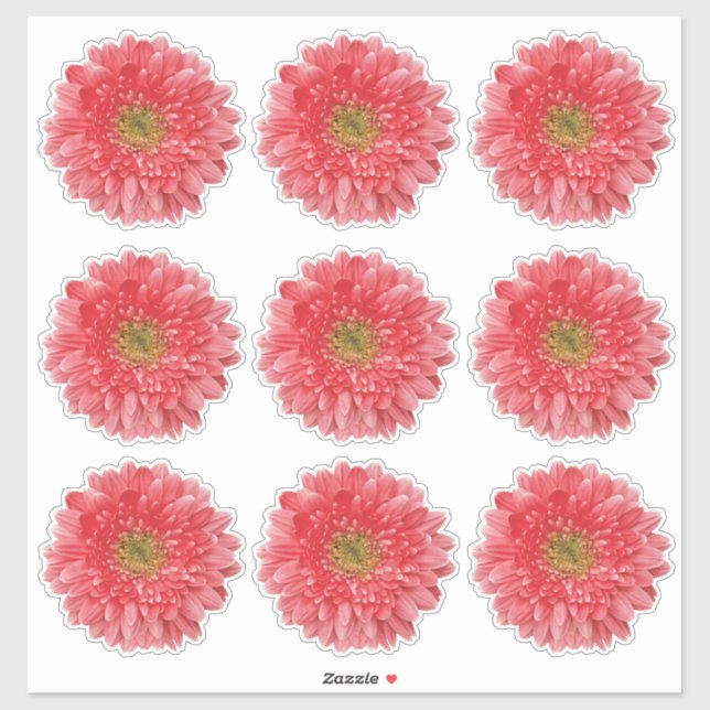 9 Stickers Kiss-Cut Coral Gerbera Daisy Flower (Feuille)
