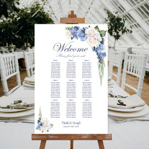9 Tabelle Blue White Rose Blumenmuster Seekarte Poster