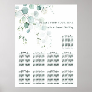 9 Tabelle Elegantes Green Foliage Seating Chart Poster