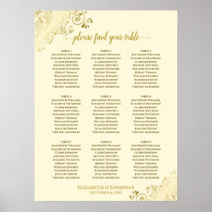 9 Tabelle Hochzeitskarte Creme mit Gold Frills Poster