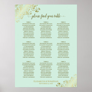 9 Tabelle Hochzeitskarte Minze Grün & Gold Poster