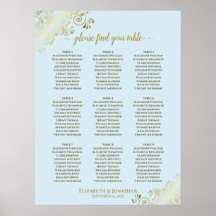 9 Tabelle Hochzeitskartentabelle Powder Blau & Gol Poster