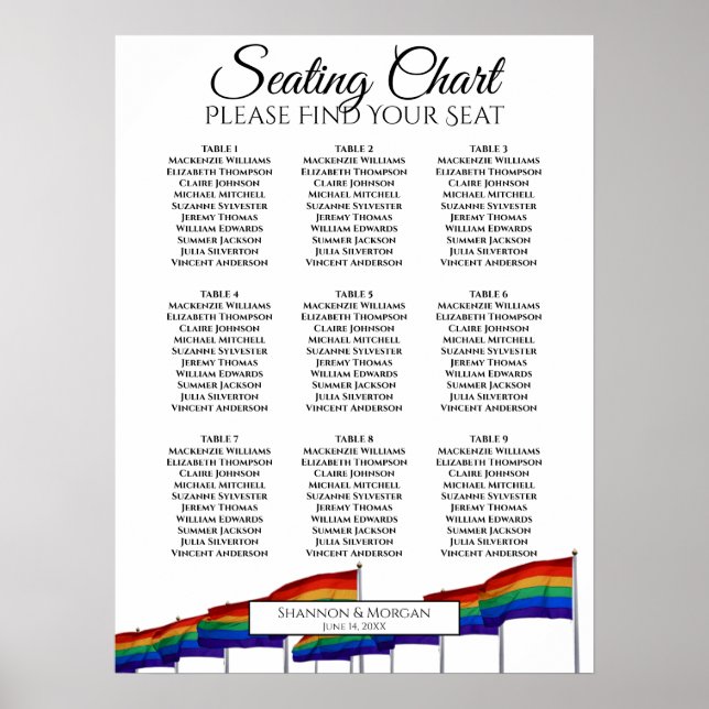 9 Tabelle Rainbow-Gay Pride Hochzeitstabelle Poster (Vorne)