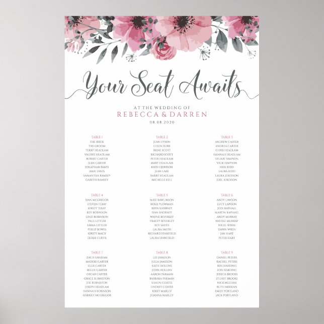 9 Tableau Mariage rose floral (Devant)