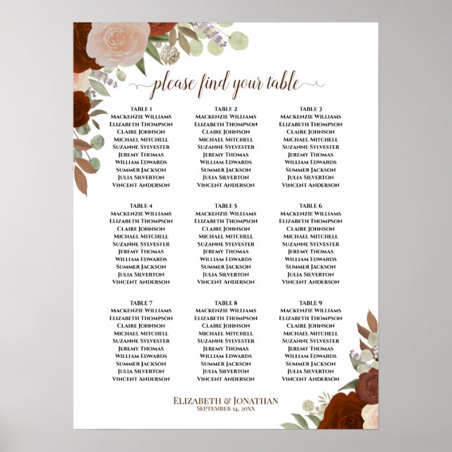 9 Tableau Rouille Orange Rose Mariage Tableau de s (Devant)