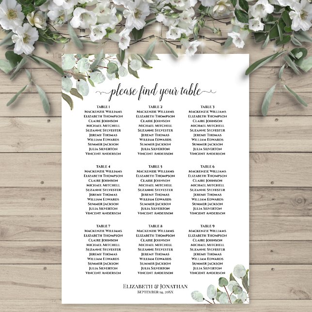9 Tableau Tableau Rustique Mariage Eucalyptus (In Situ on Wall with Flowers)