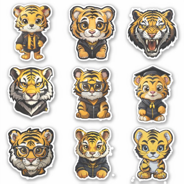 9 Tiger-Aufkleber für die Universität Gelb und Sch Aufkleber (Vorderseite)