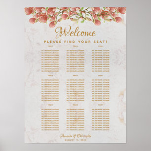 9-Tisch-Hochzeit-Sitzplan Rosa Magnolie Marmor Poster